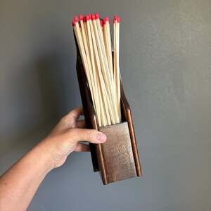 Vintage Dark Wood Wall Mounted Match Holder Caddy Primitive Hearth Decor